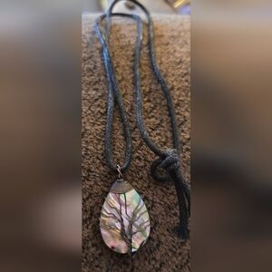 Abalone Tree Of Life Pendant On Black Cord